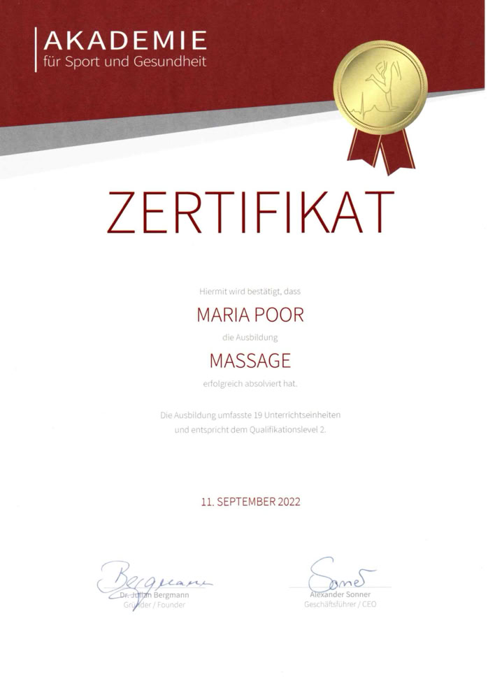 Zertifikat Massage-Kurs