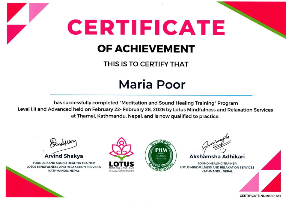 Zertifikat Sound Healing 1-Advanced