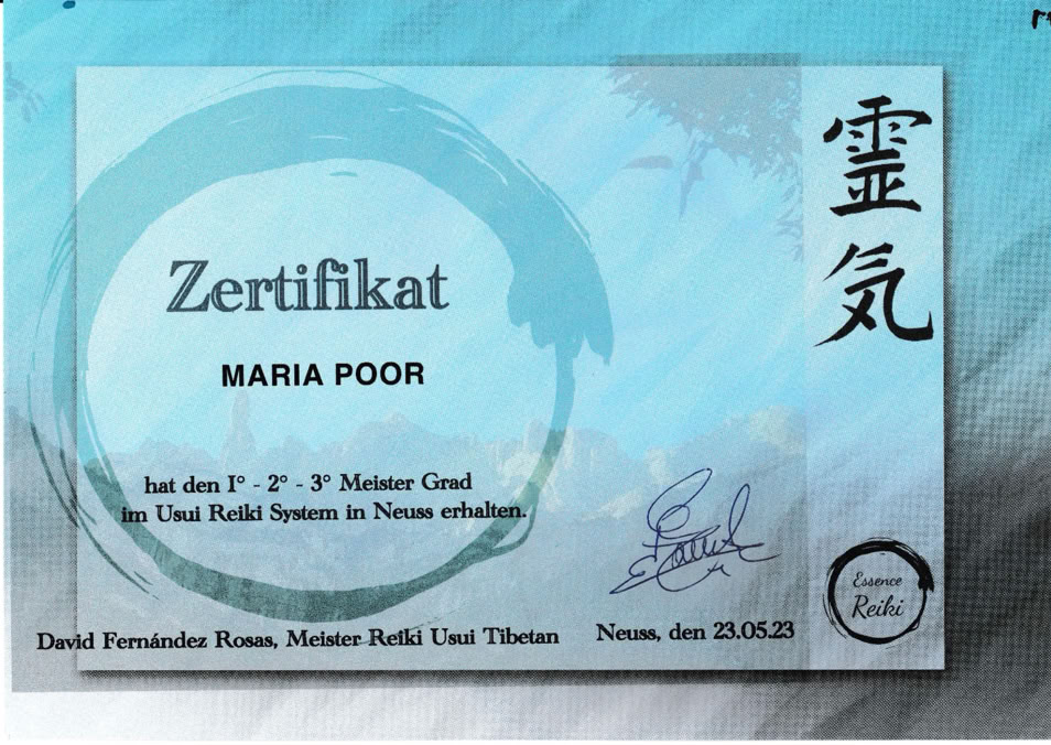 Reiki Zertifikat Grad 1-3A